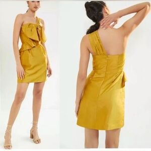 Anthropologie Gold Bow-Tie Mini Dress Size 14